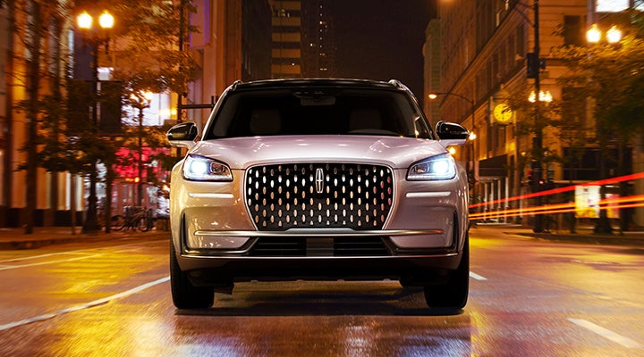 The striking grille of a 2024 Lincoln Corsair® SUV is shown. | Doggett Lincoln of Beaumont in Beaumont TX